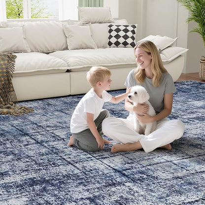 8x10 Washable Area Rug for Living Room Bedroom: Non-Slip Modern Navy Blue | - Image 7