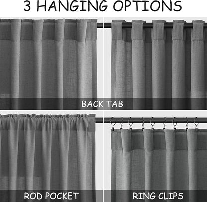 Extra Long Dark Grey Linen Curtains 120 Inches - Image 2