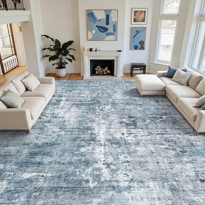 Soalmost 10x14 Area Rugs for Living Room Washable Rug Abstract Blue/Grey | - Image 4
