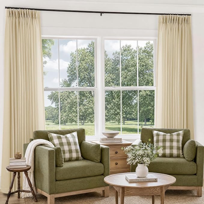 Extra Wide Sheer Linen Pleated Curtains 90 Inches Long 72 Inch Wide | Beige Tan - Image 8