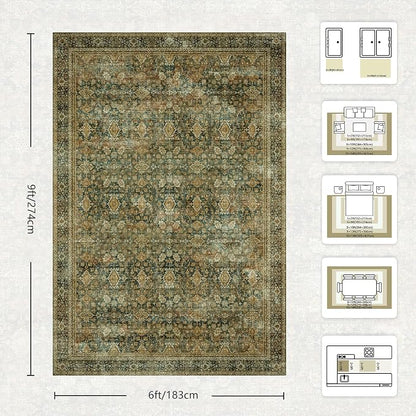 6x9 Area Rugs - Washable Vintage Retro Living Room Rug, Soft Ultra Thin Non - Image 2