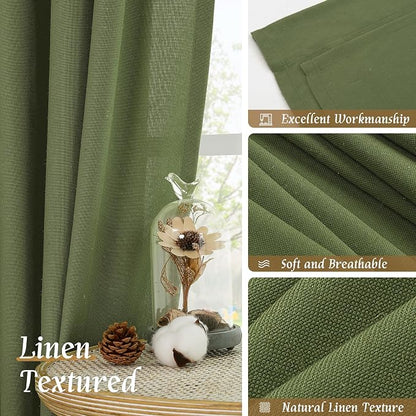 Olive Green Semi Sheer Linen Curtains 72 Inch Length - Image 7