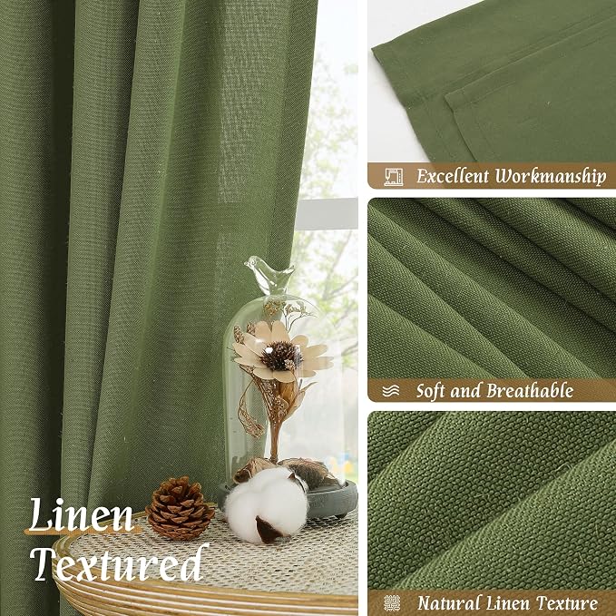 Short Olive Green Linen Curtains 48 Inch - Image 7