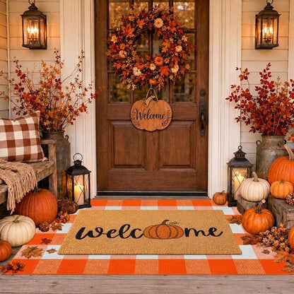 2 Pcs Fall Door Mat, Layered Pumpkin Welcome Coir Doormat - Image 3