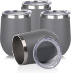 DOMICARE Stainless Steel Wine Tumbler Bulk with Lid, Personalized Insulated Tumblers Set, 12oz Travel Coffee Cups Pack of 4, Gray