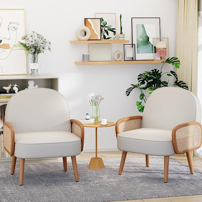 Aklaus Mid Century Modern Accent Chairs Set of 2 Upholstered Rattan Faux - Image 9