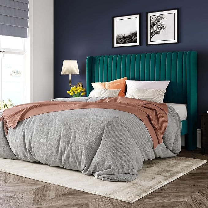 Allewie Full Size Bed Frame/Velvet Upholstered Platform Bed/Vertical Channel by Allewie