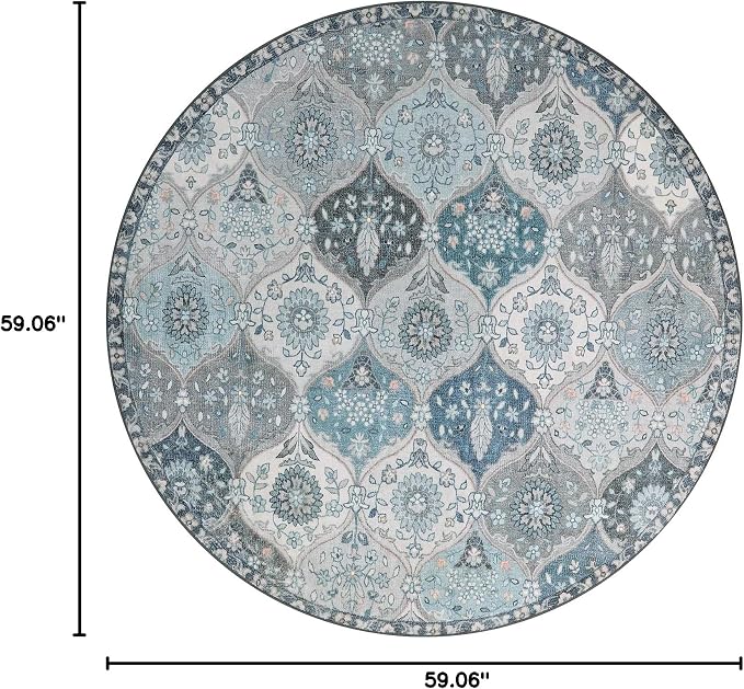 Lahome Moroccan Trellis Round Rug, Faux Wool, Machine Wash, Non-Slip Backing - Image 2