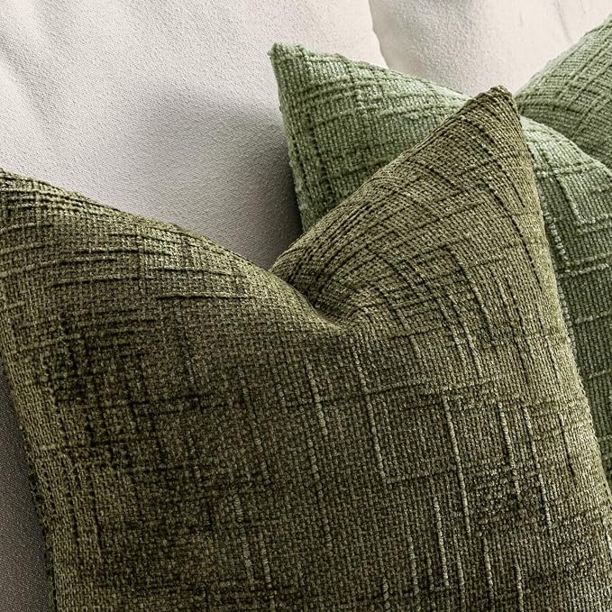 MIULEE Chenille Textured Throw Pillow Covers Olive Green 18x18 Set of 2 | - Image 3