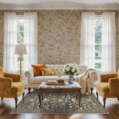 3x6 Washable Hallway Area Rugs: Vintage Floral Entryway Kitchen Runner Rug by HYHAOYUNLAI