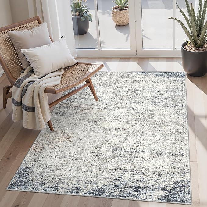 Soalmost 3x5 Rugs, Small Washable Kitchen Entryway Area Rug Blue/Ivory | by Soalmost