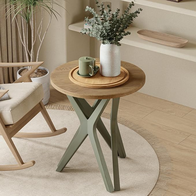 Pedestal Farmhouse End Table, Distressed Top - Image 7