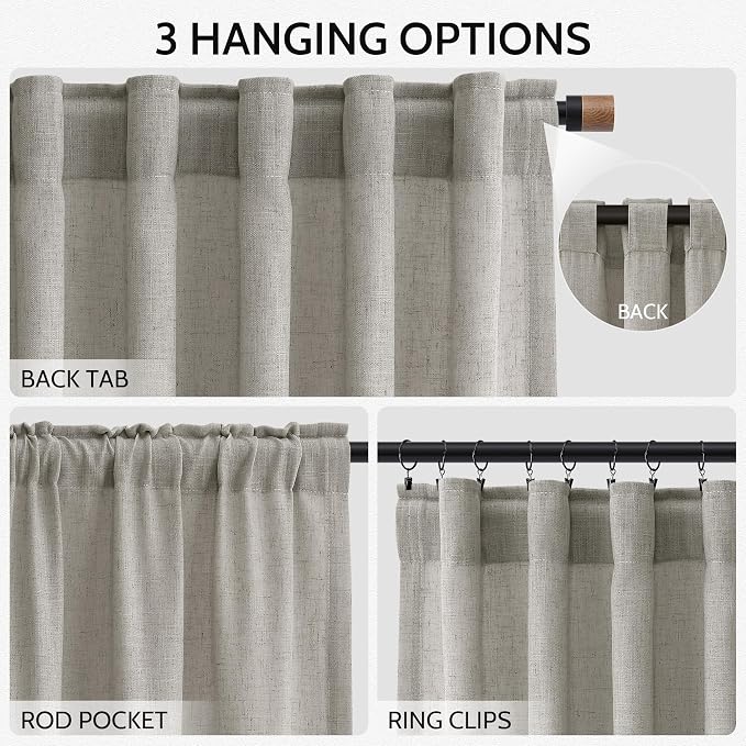Silver Grey Linen Curtains 120 Inch Extra Long - Image 2