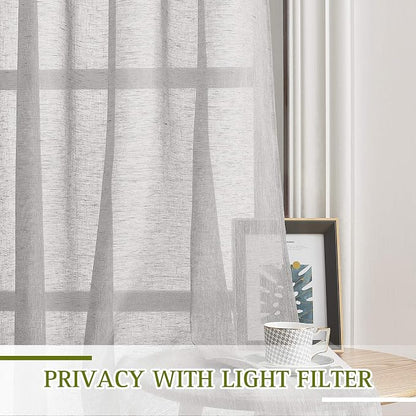 NICETOWN 90 inch Grey Curtains Linen Sheer Window Drapes, Grommet Decorative - Image 3