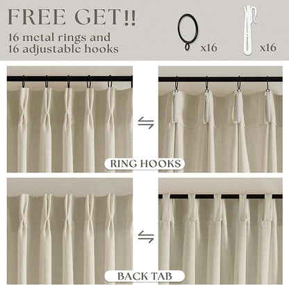 132 Inch Flax Linen Neutral Curtains 2 Panels Set Pinch Pleated | Memory - Image 4