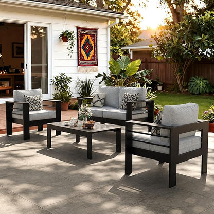 LayinSun Outdoor Aluminum Furniture Set, 4 Pieces Patio Sectional Conversation by LayinSun