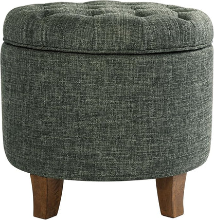 Homepop Home Decor | Upholstered Round Tufted Foot Rest Ottoman | Ottoman by HomePop