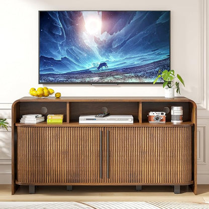 Small Fluted TV Stand for Bedroom, Mid Century Modern Media TV Console for 55 by Woemtoric