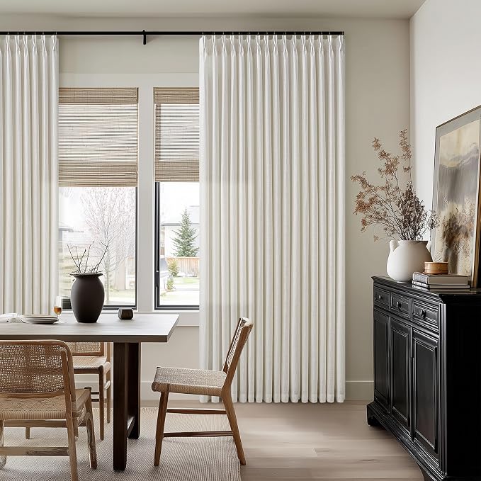 Pleated Linen Cream Light Filter Sheer Boho Curtains 112 Inches Length 50W | by Twodrapes