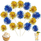Ephlyn 30Pcs Foil Firework Cupcake Toppers Sparkles Fireworks Sticks Birthday Decorations Sparkle Tinsel Cocktail Fruit Toothpick for Birthday Wedding Graduation Party Cake Decorations Dark Blue Gold