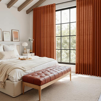 Terracotta Long Linen Curtains 102 Inches Long 2 Panel Set Back Tab Boho Rustic - Image 7