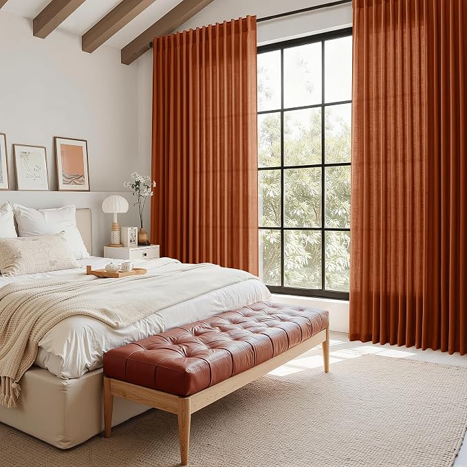 Extra Wide Terracotta Curtains for Living Room 102 Inches Long Back Tab and Rod - Image 7