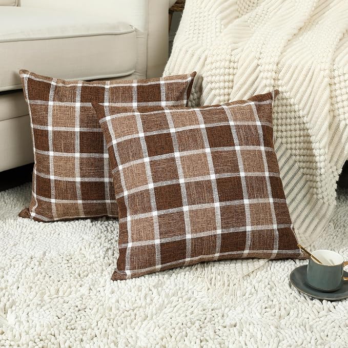 Stellhome Pack of 2 Fall Linen Buffalo Check Throw Pillow Covers, Farmhouse by Stellhome