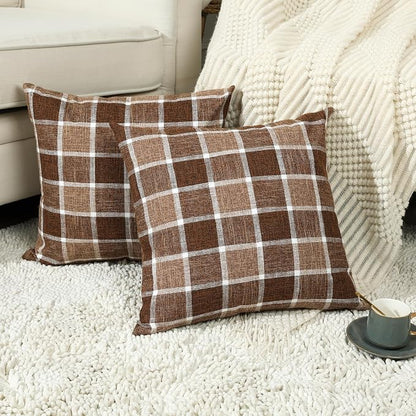 Stellhome Pack of 2 Fall Linen Buffalo Check Throw Pillow Covers, Farmhouse by Stellhome