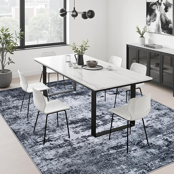 10x12 Area Rug Living Room: Modern Washable Indoor Carpet Black | - Image 4