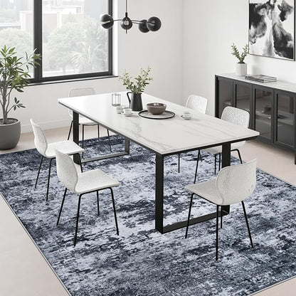 9x12 Area Rug Living Room: Modern Washable Indoor Carpet Black | - Image 4