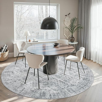 Soalmost Round Rugs 9ft Living Room Circle Area Rug 9x9 Grey Vintage | Washable - Image 8