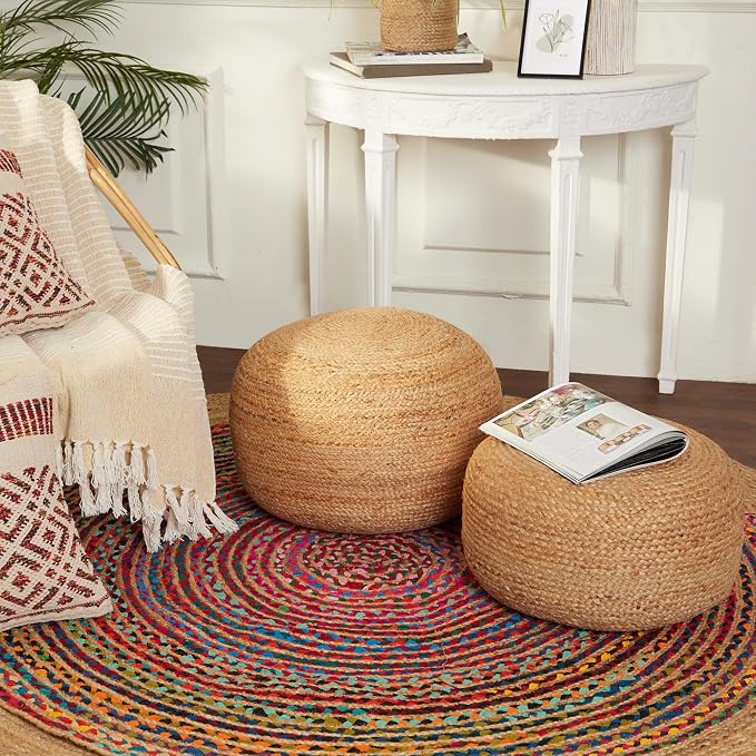 · REDEARTH · Jute Circular Pouf Ottoman - Image 2