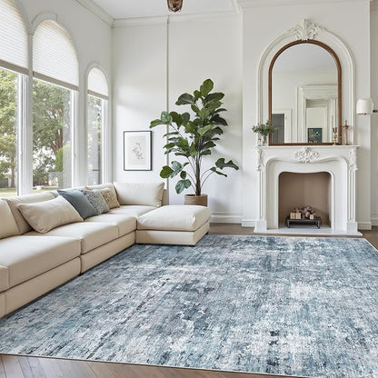 Soalmost 10x12 Area Rugs for Living Room Washable Rug Abstract Blue/Grey | by Soalmost