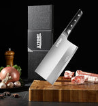 Kitory Meat Cleaver Knife 7"- Front Cutting Behind Chopping - German High Carbon Steel Blade, Chinese Qian Qie Hou Zhan Kitchen Chef`s Knife - 2024 Gifts - Metadrop Series MTD09S