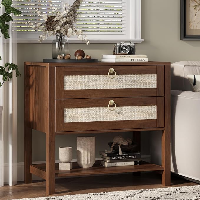 Xixini Nightstand Set of 2, Rattan Boho Bedside Table - Image 4