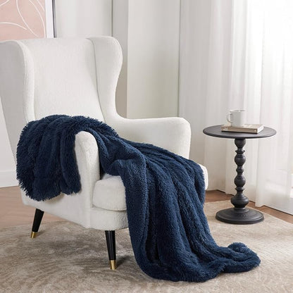 Bedsure GentleSoft Fluffy Navy Blue Throw Blanket - Image 6