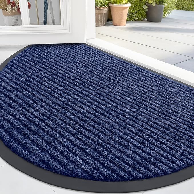 OLANLY Half Circle Front Door Mat 33x21, Waterproof Heavy-Duty Doormat | Blue by OLANLY