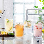 4 Pcs Iced Coffee Glasses Cups with Glass Lids and Straws,12 oz Thick Emboss Beaded Drinking Glass Cup Set,Latte Glasses,Ideal for Water,Soda,Gift - with Cleaning Brushe