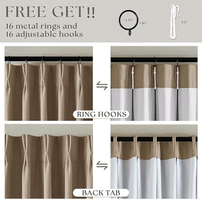 Light Brown 100% Blackout Pinch Pleated Linen 63 Inch Curtains - Image 6