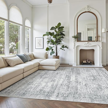 Soalmost 9x12 Area Rugs for Living Room Washable Rug Non-Slip Grey | Large - Image 2