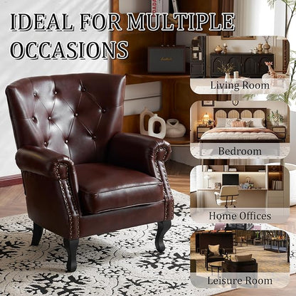 Modern Accent Chair Set of 2, Mid-Century PU Leather Armchair - Image 7