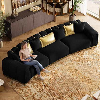 145" Oversized Velvet Chesterfield Sofa Sectional Couch - Image 4