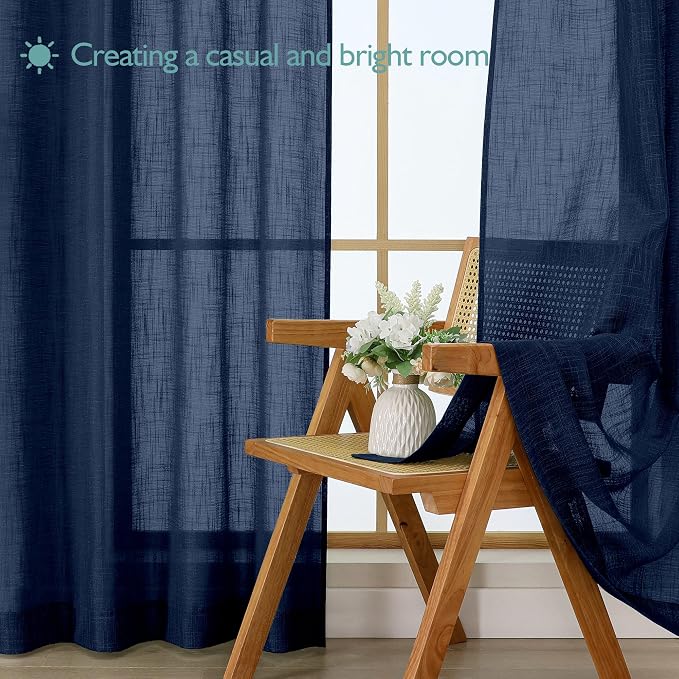 Chyhomenyc Navy Blue Semi Sheer Curtains 36 Inch Length, Light Filtering Faux - Image 7