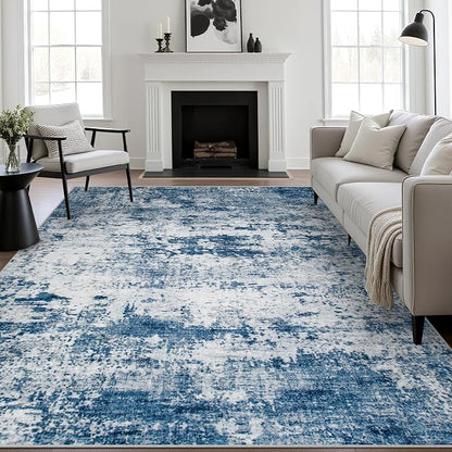 10x14 Area Rug Living Room: Modern Washable Indoor Soft Carpet Blue | by FXRHLP