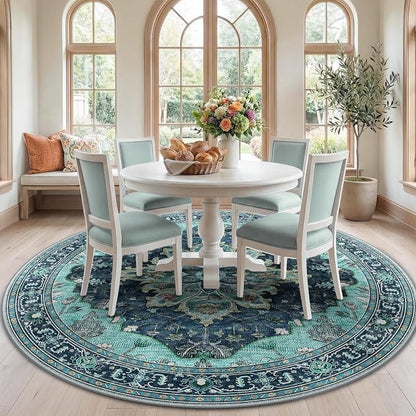 RELEANY Washable Area Rug, Round 7ft, Teal | Non-Slip, Water Repellent by RELEANY