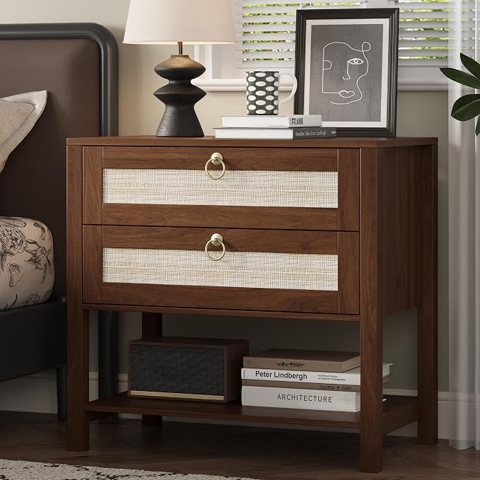 Xixini Nightstand wih 2 Drawers & Open Shelf, Small Mid Century Modern Night by Xixini