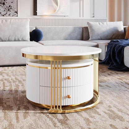 Modern 2 Pieces White Round Nesting Coffee Table - Image 3