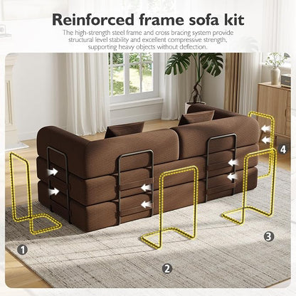 79in Convertible Sofa Bed, Corduroy Boneless Couch Bed, Futon Sleeper Sofa Pull - Image 7