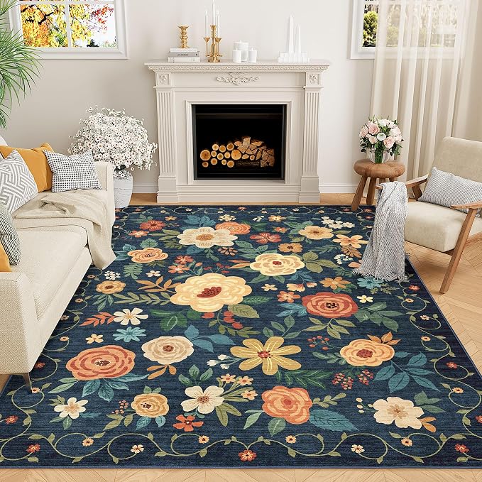 DUKINO 5x7 Area Rug Floral Washable Rug by DUKINO