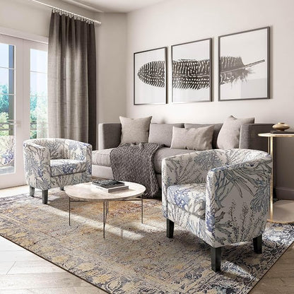BELLEZE Living Room Chair, Linen Round Accent Barrel Chair, Club Tub Sofa Chair - Image 5